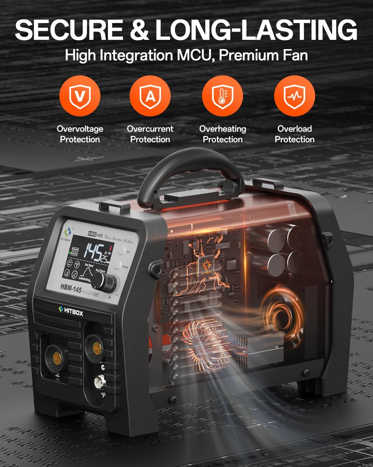 Thumbnail 6 de HITBOX 145A 4-in-1 Portable MIG Welder – 240V Gasless Digital Inverter (HBM145)