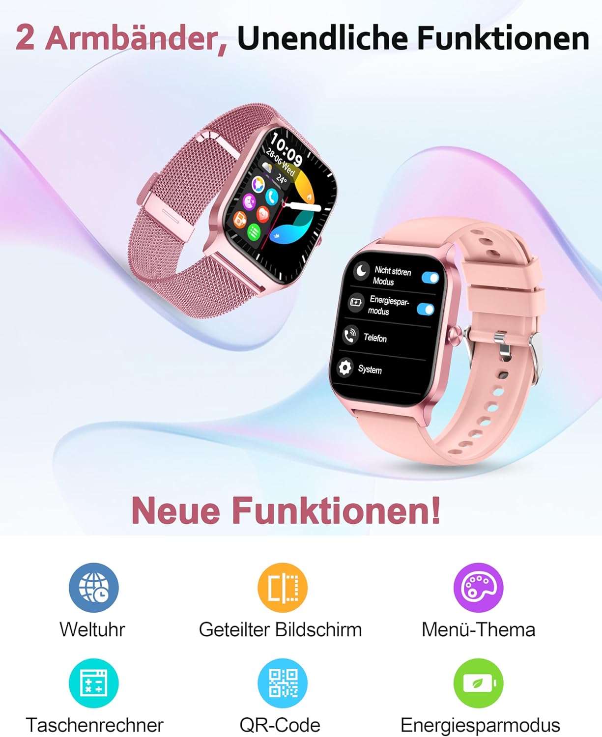 Thumbnail 6 de Popglory Smartwatch mit Telefonfunktion für Damen & Herren – 1,85" HD Display, Fitnessuhr mit Blutdruck, SpO2 & mehr
