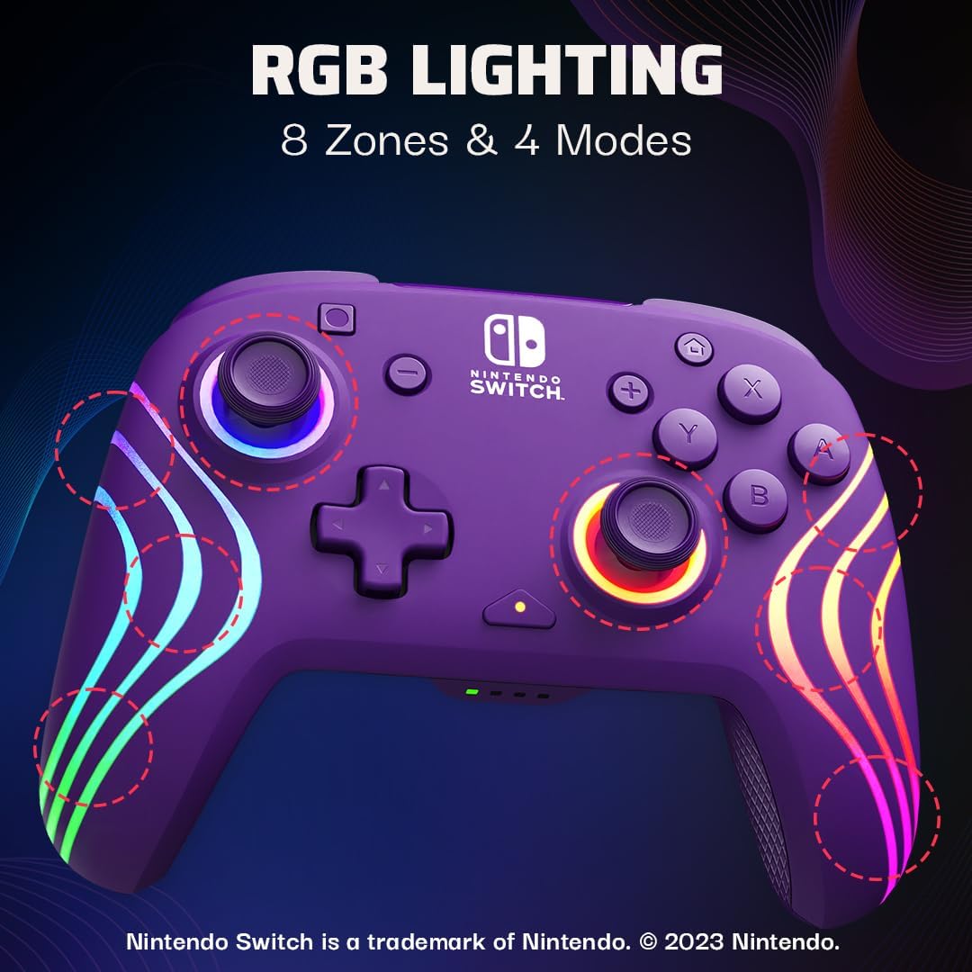 Detalle de PDP Afterglow Wave Wireless Pro Controller (Purple) for Nintendo Switch / Switch OLED