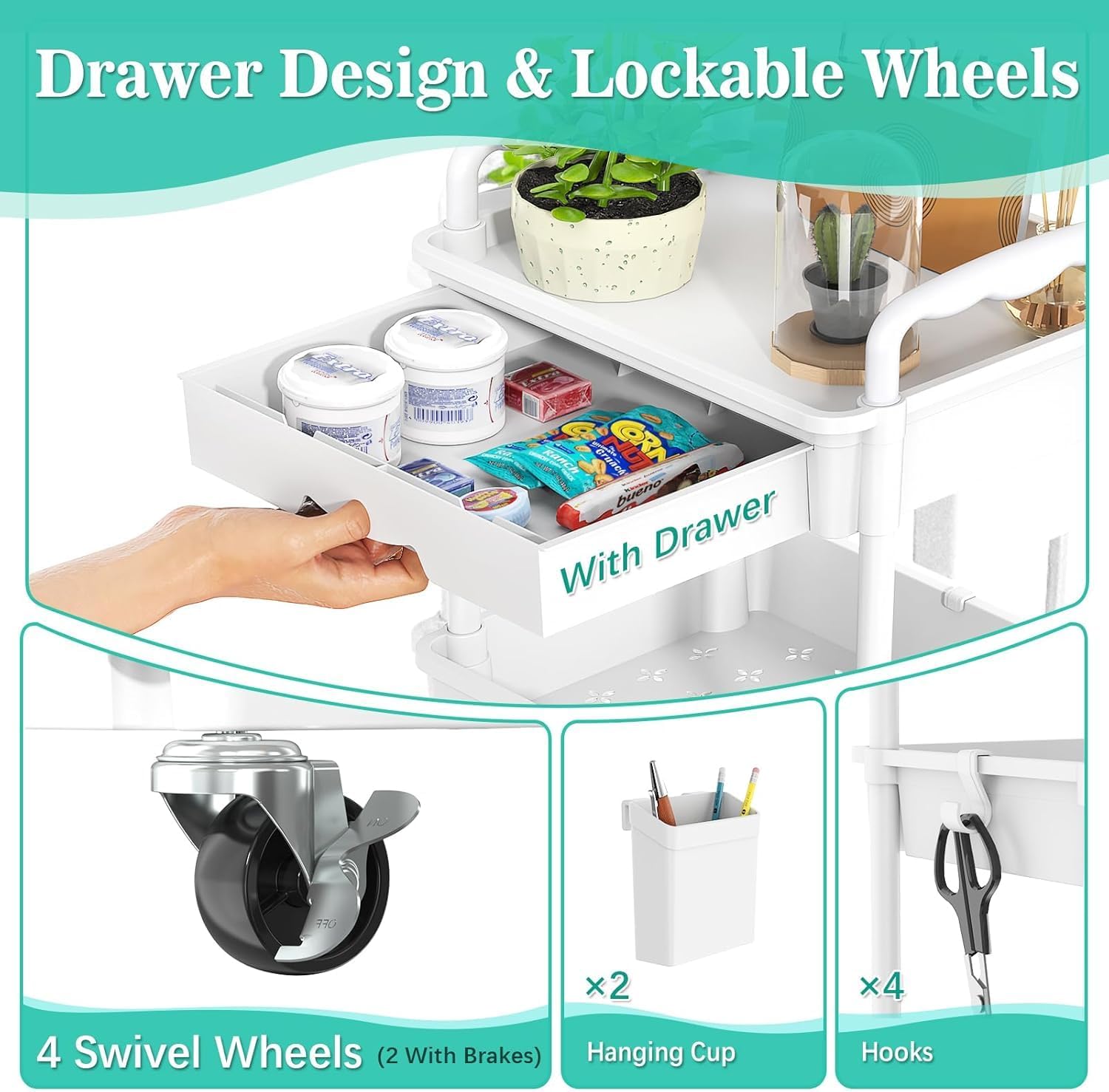 Detalle de SUNALLY Rolling Cart, 3-Tier