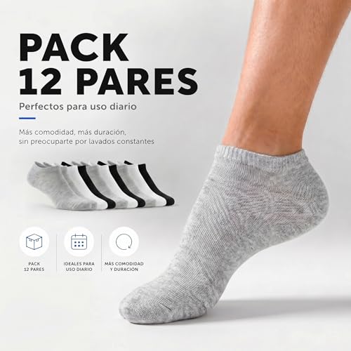 Thumbnail 1 de PS PROUTHS 12 Pares: Calcetines Tobilleros Hombre y Mujer, 90%+ Algodón, Pack 12 Pairs