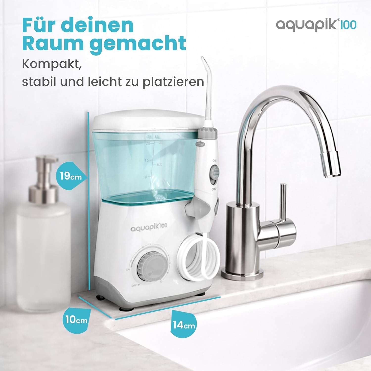 Thumbnail 6 de Aquapik 100: Professionelle Munddusche mit 600 ml Wassertank, 10 Druckstufen und 8 Aufsätzen