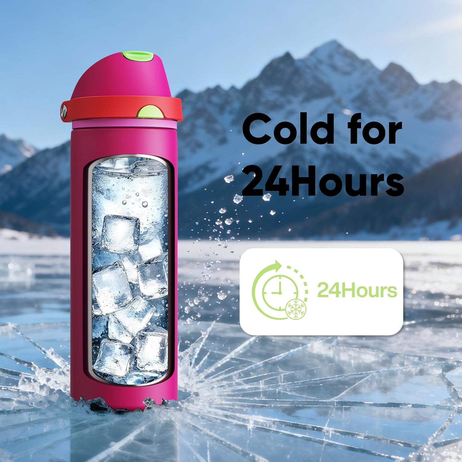 Thumbnail 6 de Encool Insulated Water Bottle with Straw (24 oz, Cerise Pink)