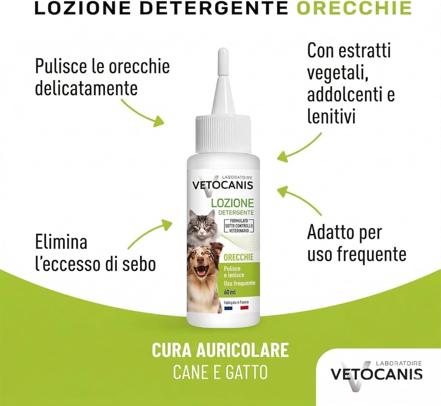 Detalle de Vetocanis Lozione pulizia orecchie cane e gatto 60 ml – delicate, efficace e adatta a tutte le taglie