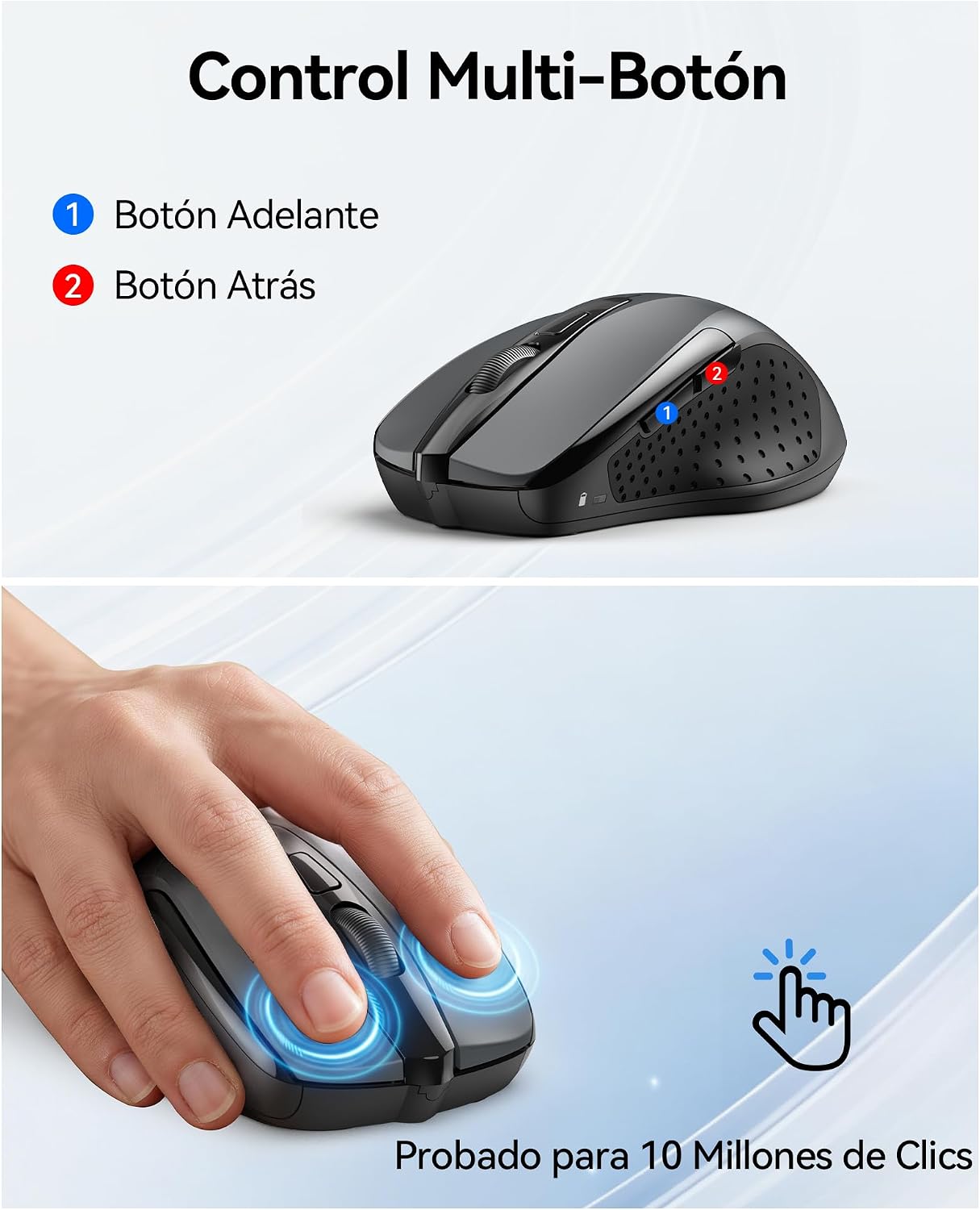 Thumbnail 5 de TECKNET Ratón Inalámbrico ergonómico 2.4G con 5 niveles y 2600 dpi, 6 botones (USB Plug & Play)