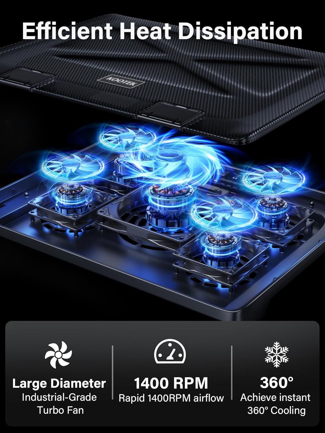Detalle 2 de Kootek Laptop Cooling Pad 5 Fans