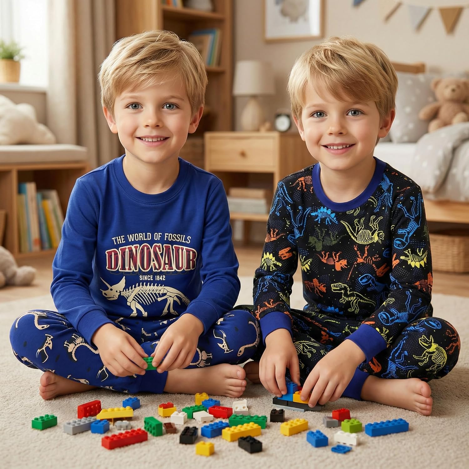 Detalle 2 de DAUGHTER QUEEN Boys’ 100% Cotton Long Pajama Set, 4 Pieces