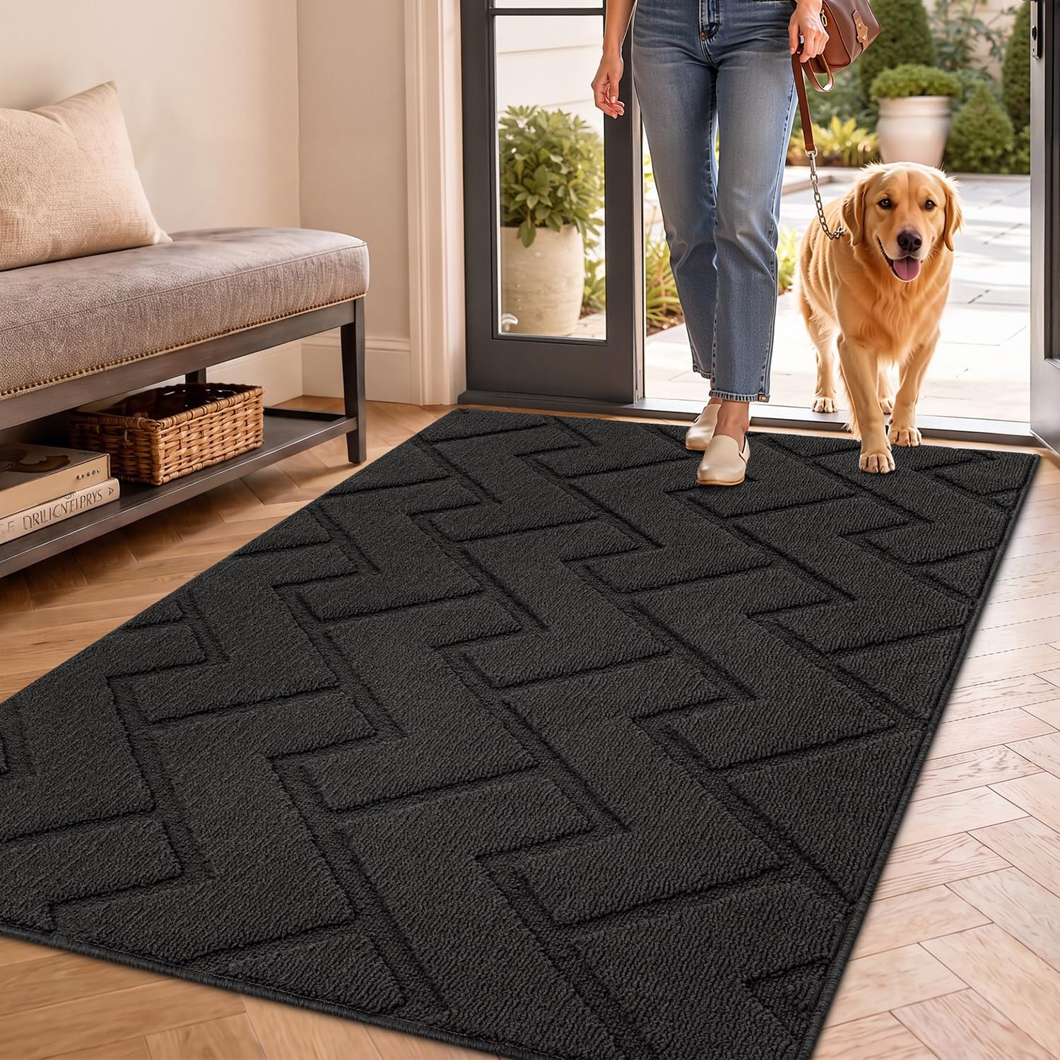 Biscpro Door Mat 90x150cm – Indoor Washable, Non-Slip Absorbent Entrance Rug