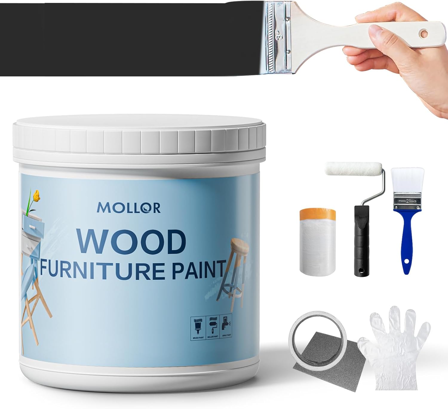 Thumbnail 6 de Mollor Matt Weiß Holzfarbe Innen – Vielseitige Kreidefarbe für Möbel (32oz/1kg)