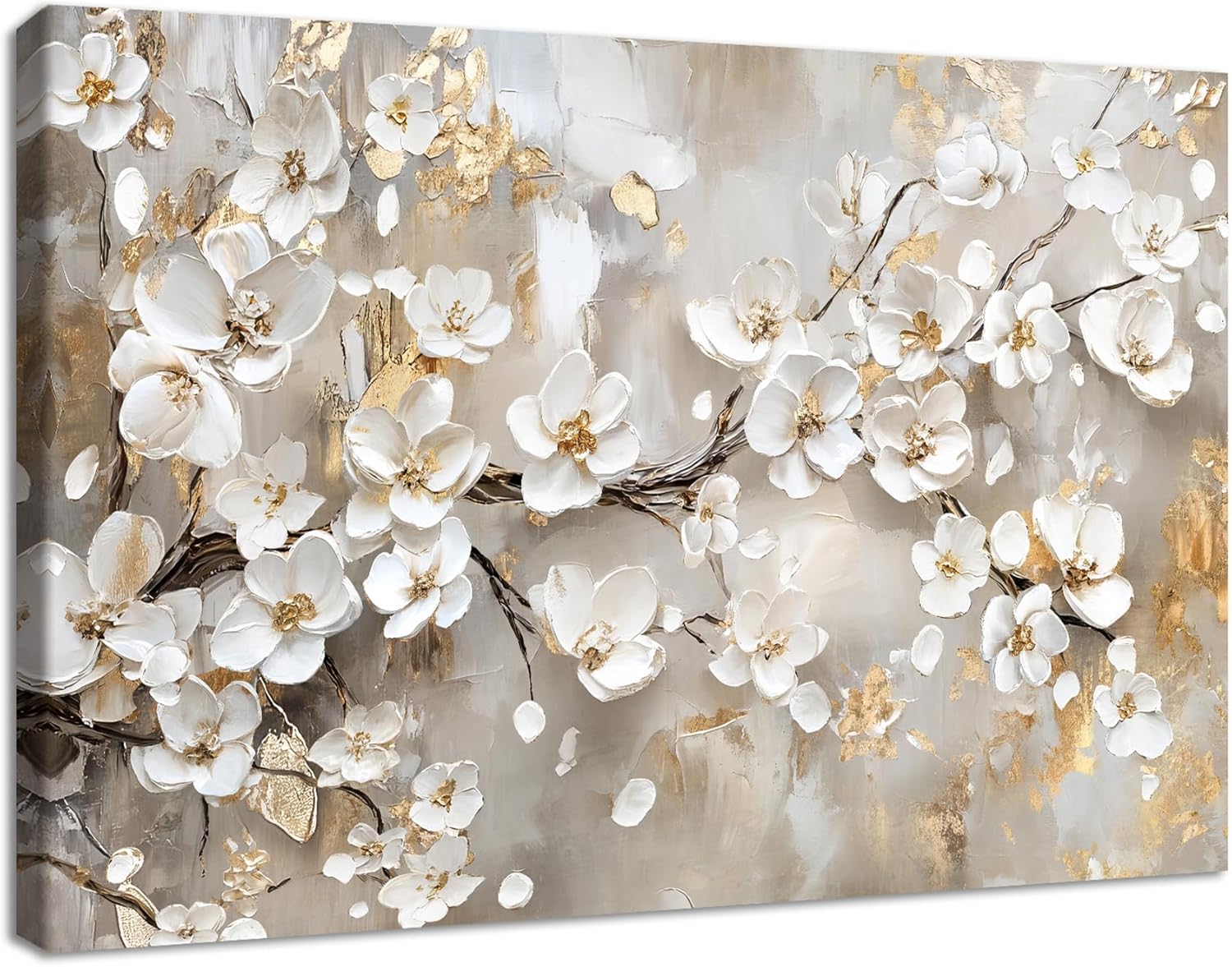 Thumbnail 6 de Abstrakt Weiß Grün Gold Leinwandbild 120x80 cm