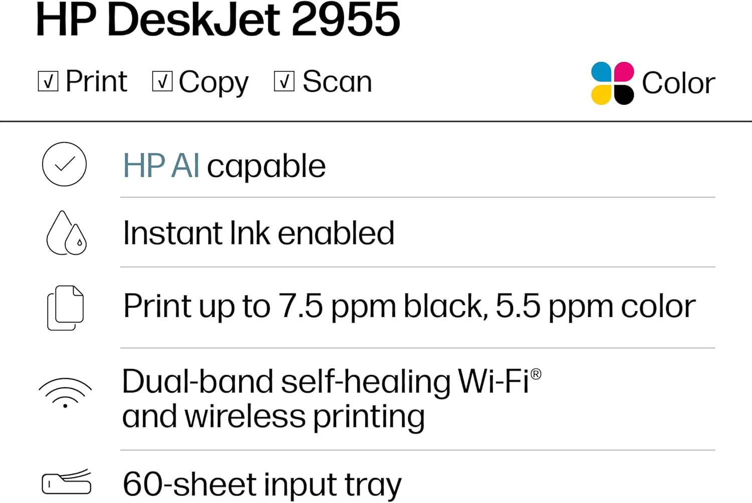Thumbnail 1 de HP DeskJet 2955 Wireless All-in-One Color Printer (A24HJA) — Compact, AI-assisted Home Office Solution