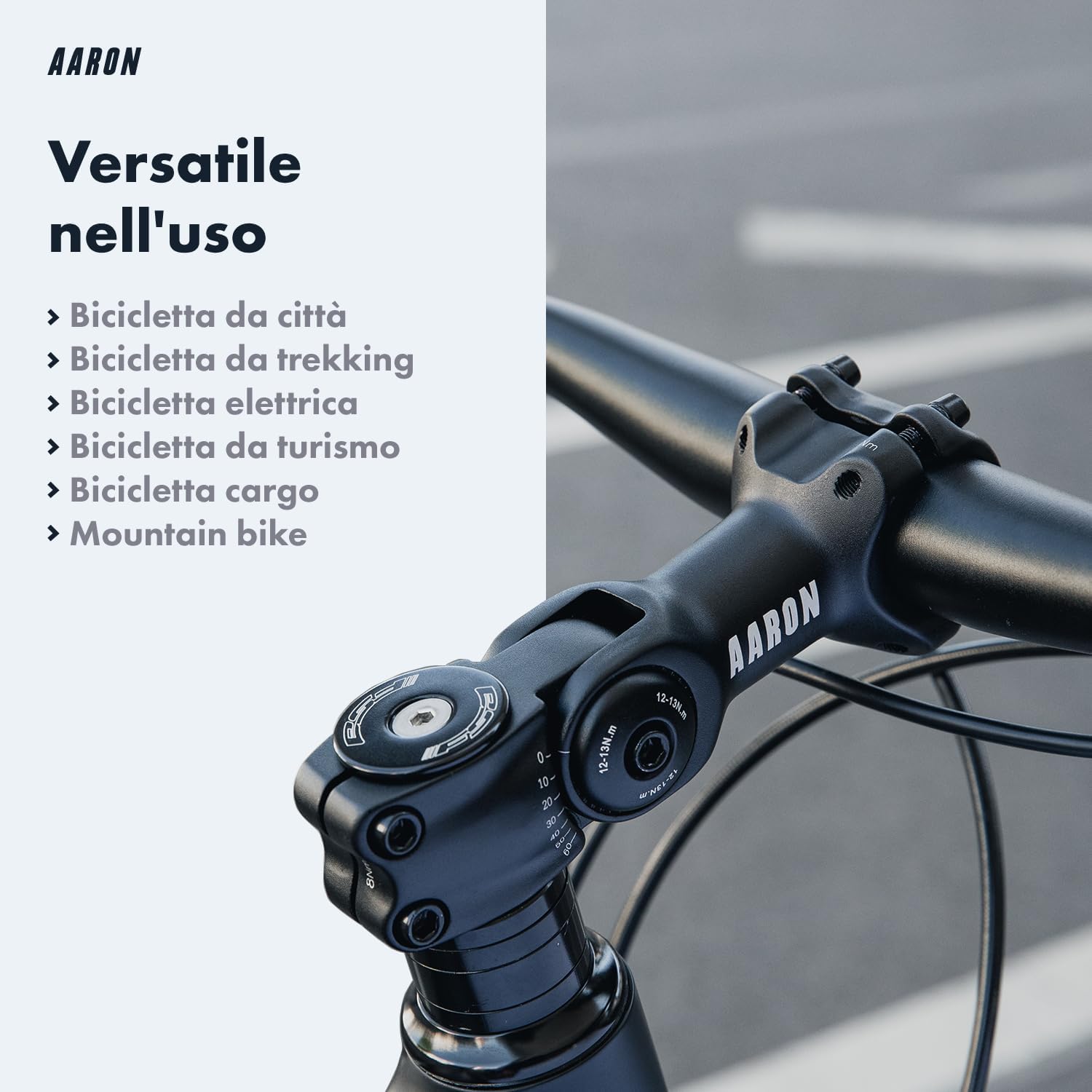 Detalle de AARON Stem manubrio in alluminio con angolo regolabile 35° e attacco 110 mm – Ergonomia e versatile per trekking, city e bici elettriche