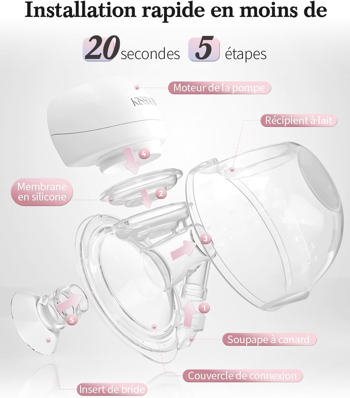 Detalle de KISSBOBO draadloze handsfree borstkolf met borstschilden van 21 en 24 mm