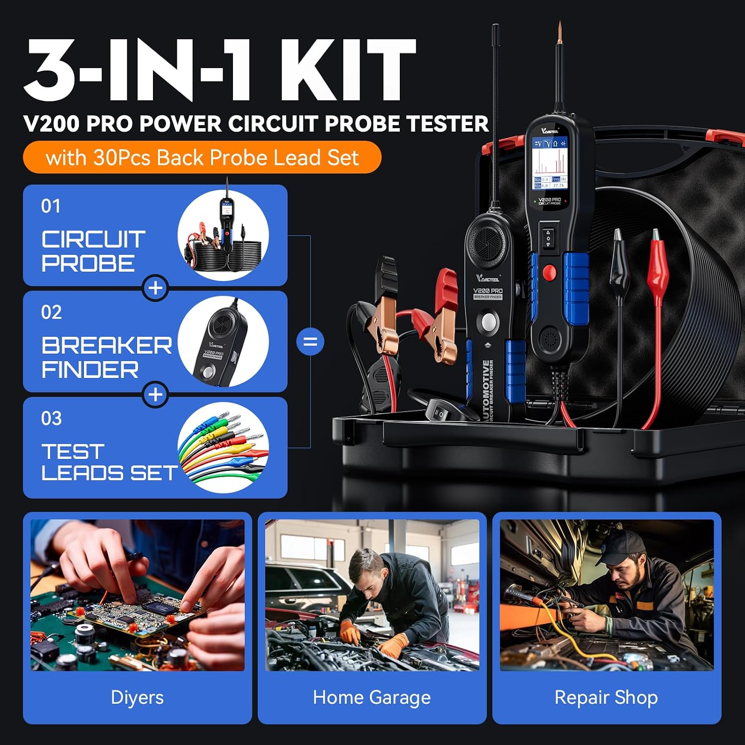 Detalle de VDIAGTOOL V200 Pro 30PCS back probe kit
