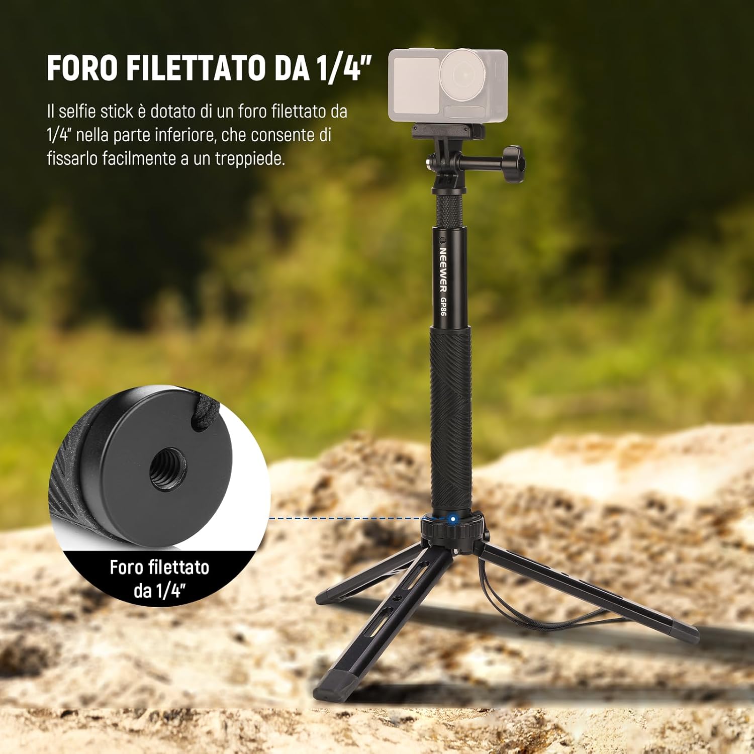 Thumbnail 3 de NEEWER GP-86 Kit asta di prolunga telescopica per action cam con selfie stick invisibile e attacco rapido magnetico