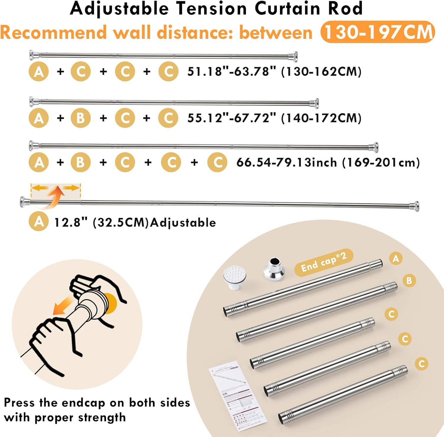 Thumbnail 1 de Extendable Shower Curtain Pole 130-201cm Stainless Steel by FRENESSA