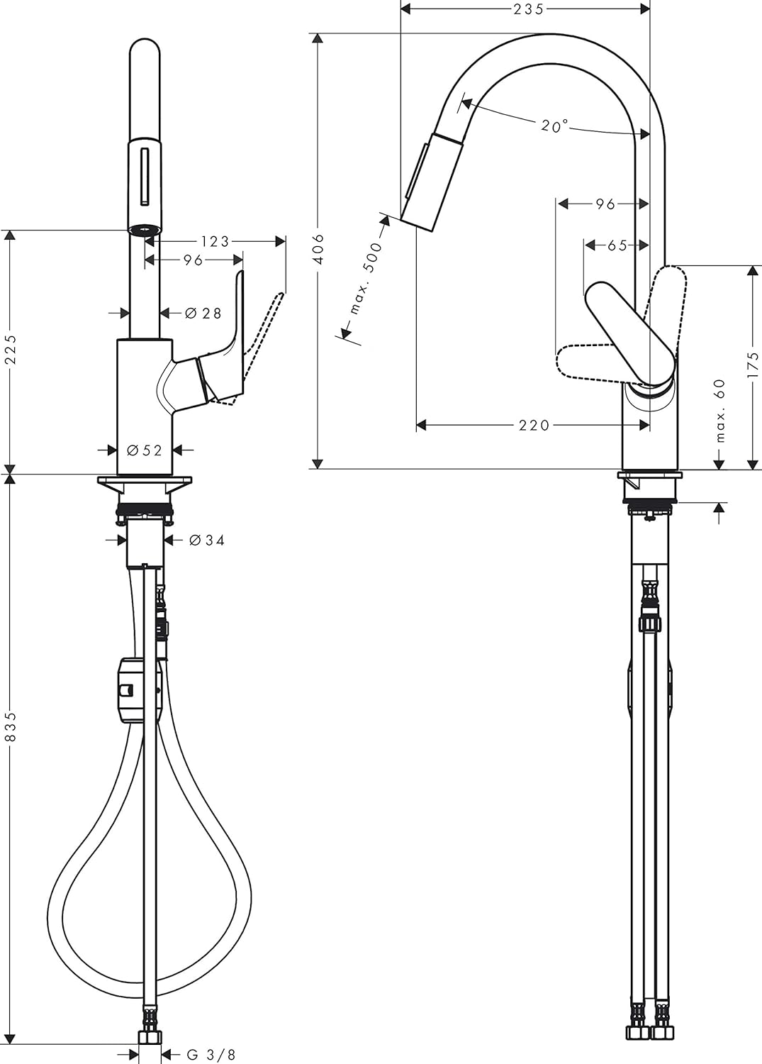 Thumbnail 1 de Hansgrohe Focus M41 Küchenarmatur mit Ausziehbrause – Edelstahl, 240 mm Auslaufhöhe, 2 Strahlarten