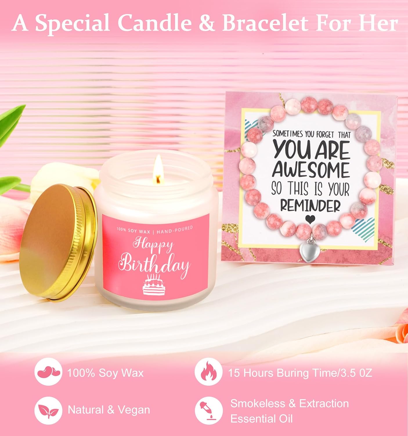 Detalle de WITCOLOR Birthday Gifts for Women gift hamper box with tumbler, soy wax candle, bath bomb & more