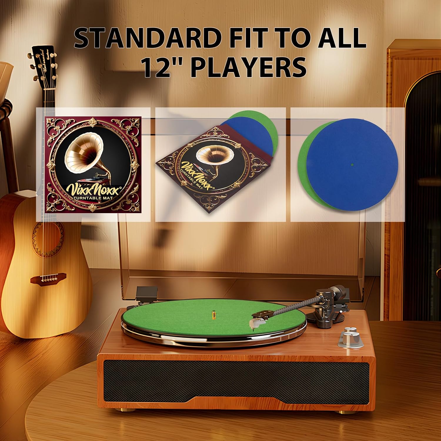 Thumbnail 6 de VixxNoxx LSJ-XGB2 Wool Turntable Slipmat, 2-Pack, 30cm, Green & Navy Blue