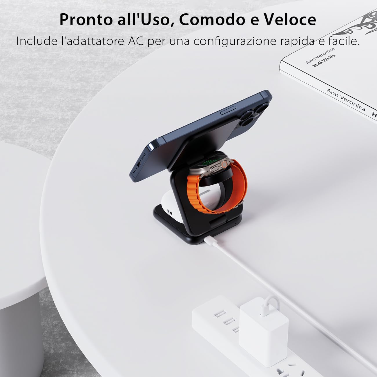 Thumbnail 6 de KU XIU X40 caricatore wireless magnetico 3-in-1 pieghevole per iPhone, Apple Watch e AirPods (nero)