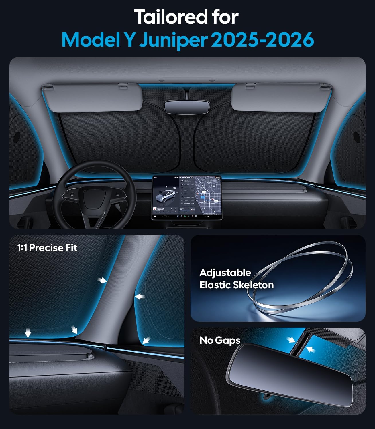 Thumbnail 4 de Wigoo 2026 Upgrade 8PCS Full Set Window Sunshade for Tesla Model Y Juniper 2025-2026