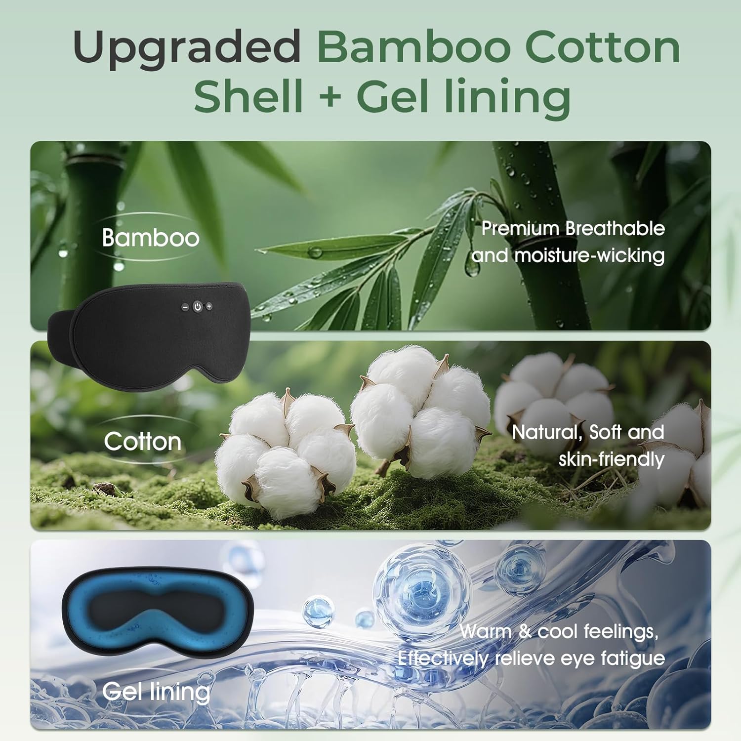 Thumbnail 1 de MUSICOZY Bamboo Cotton Sleep Mask Headphones – 3D blackout Bluetooth 5.4 eye mask with 14H music