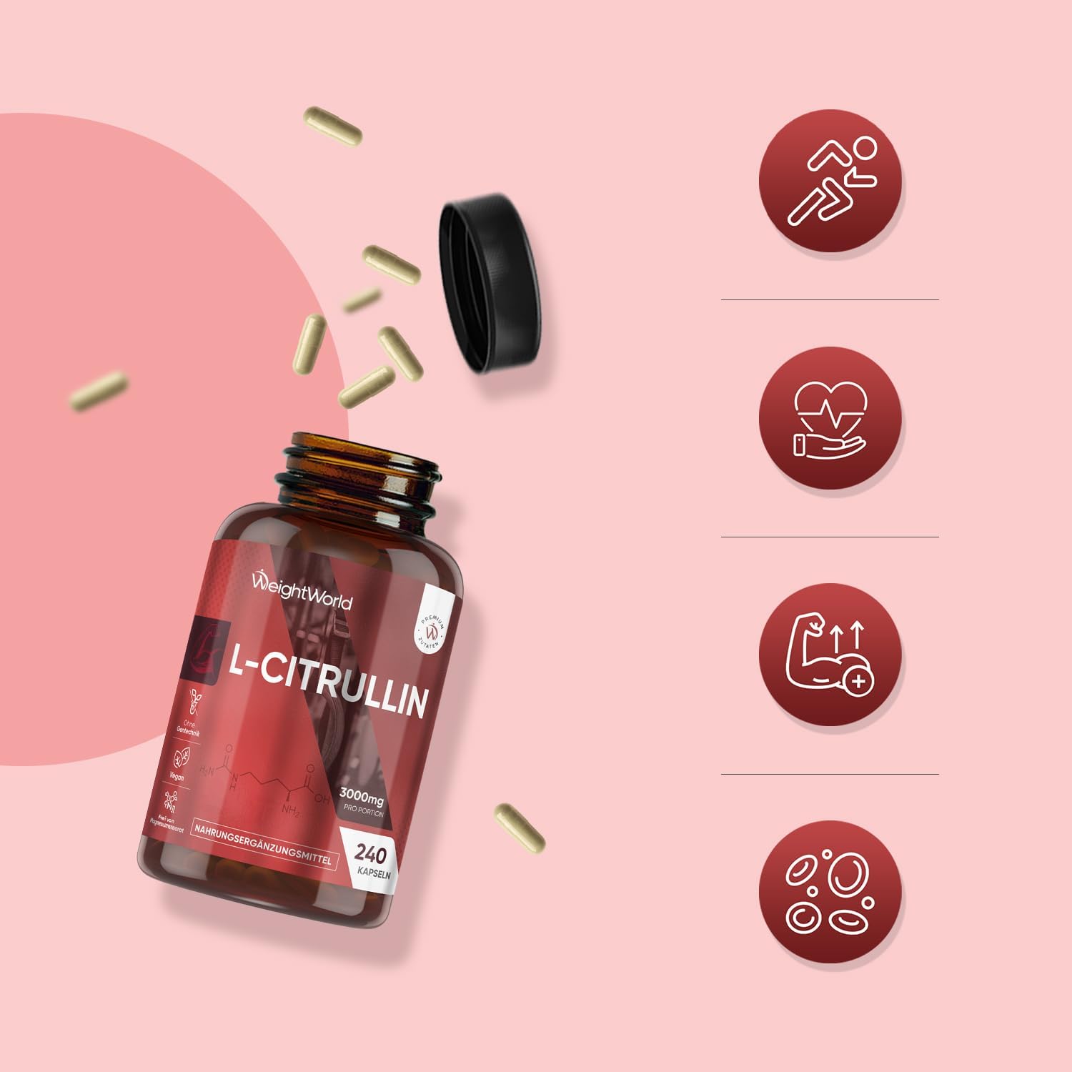 Thumbnail 6 de L-Citrullin 3000 mg pro Portion – vegane Citrulline Kapseln (240 Stück) von WeightWorld