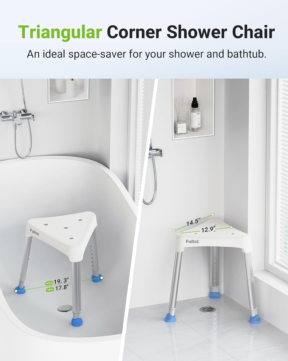 Thumbnail 1 de Space-Saving Triangular Shower Chair for Inside Shower