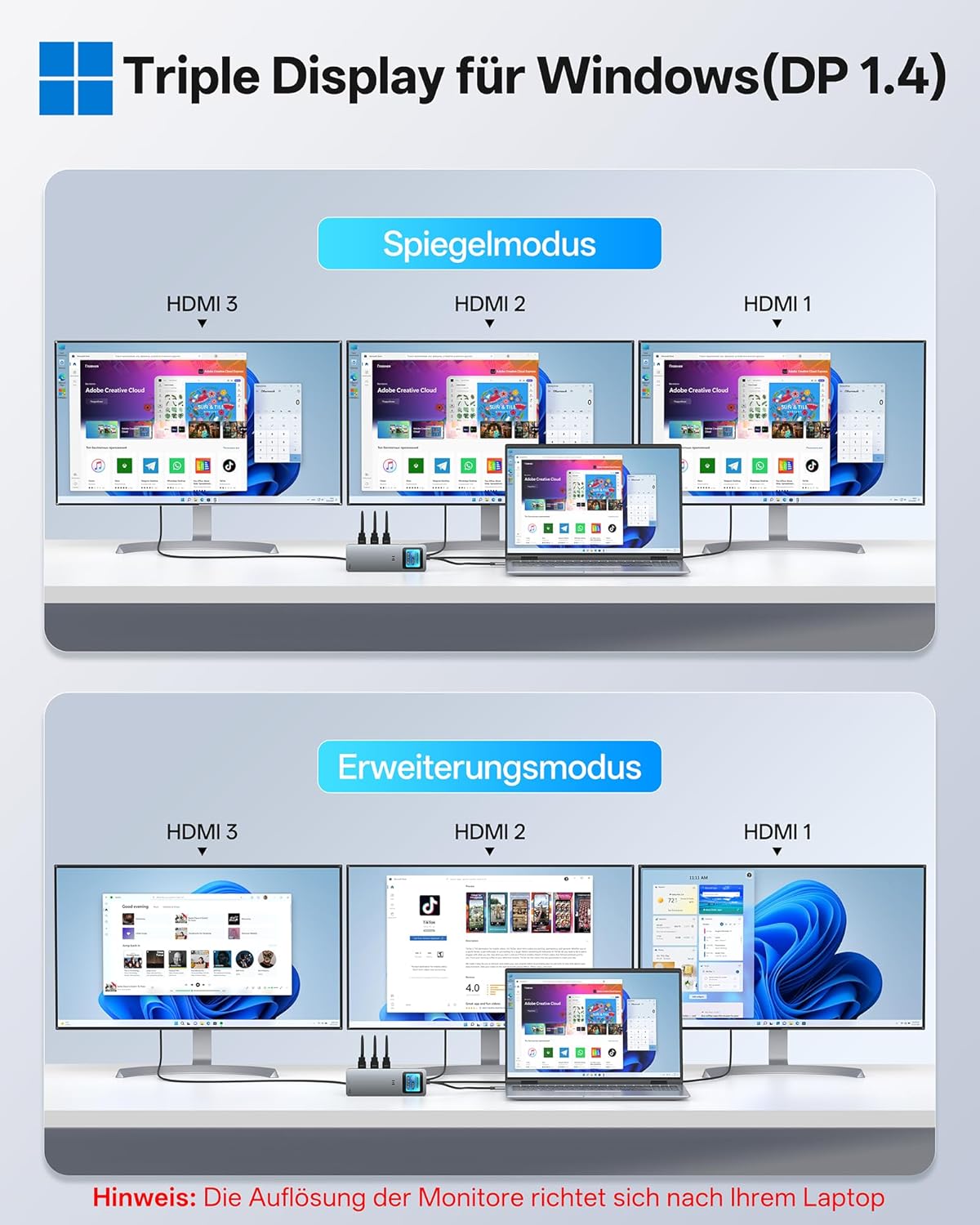 Detalle de USB-C Docking Station 13-in-1 mit 3 HDMI-Anschlüssen – Triple-Display, 2,5G Ethernet, 100W PD