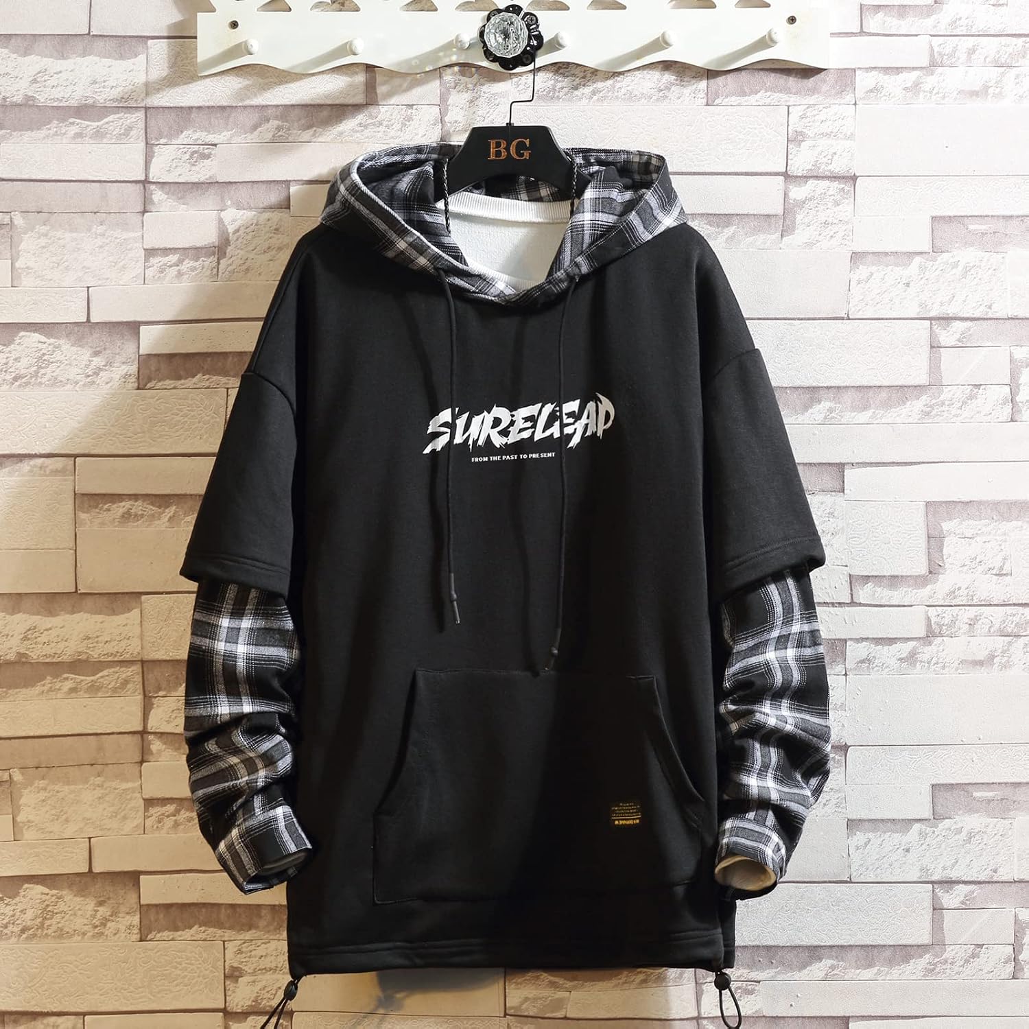 Detalle de GURUNVANI Unisex Kapuzenpullover 20wy801 – Patchwork-Hip-Hop-Style aus Baumwolle/Polyester