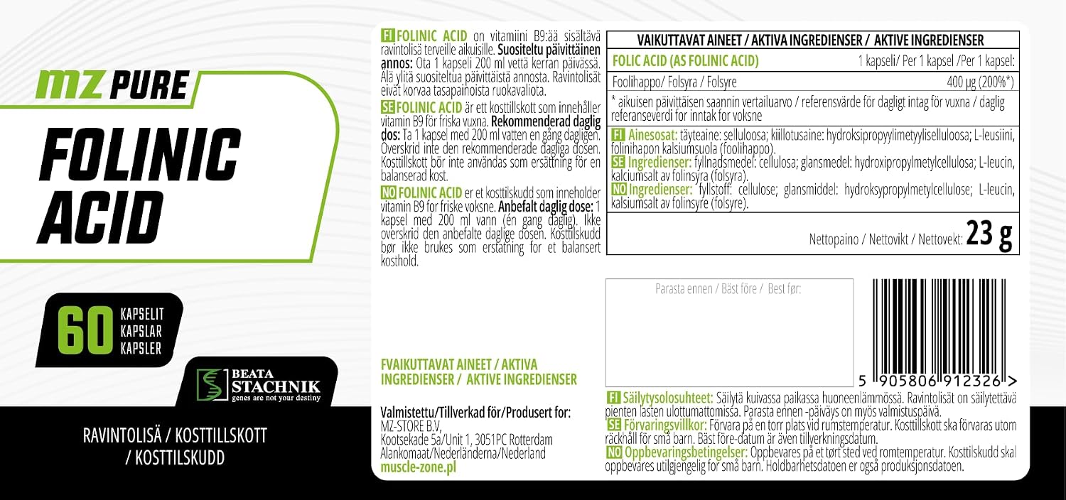 Detalle 2 de Acido Folinico 400 mcg – MZ Meet the zone, 60 capsule vegane (sale di calcio) per supporto metabolico