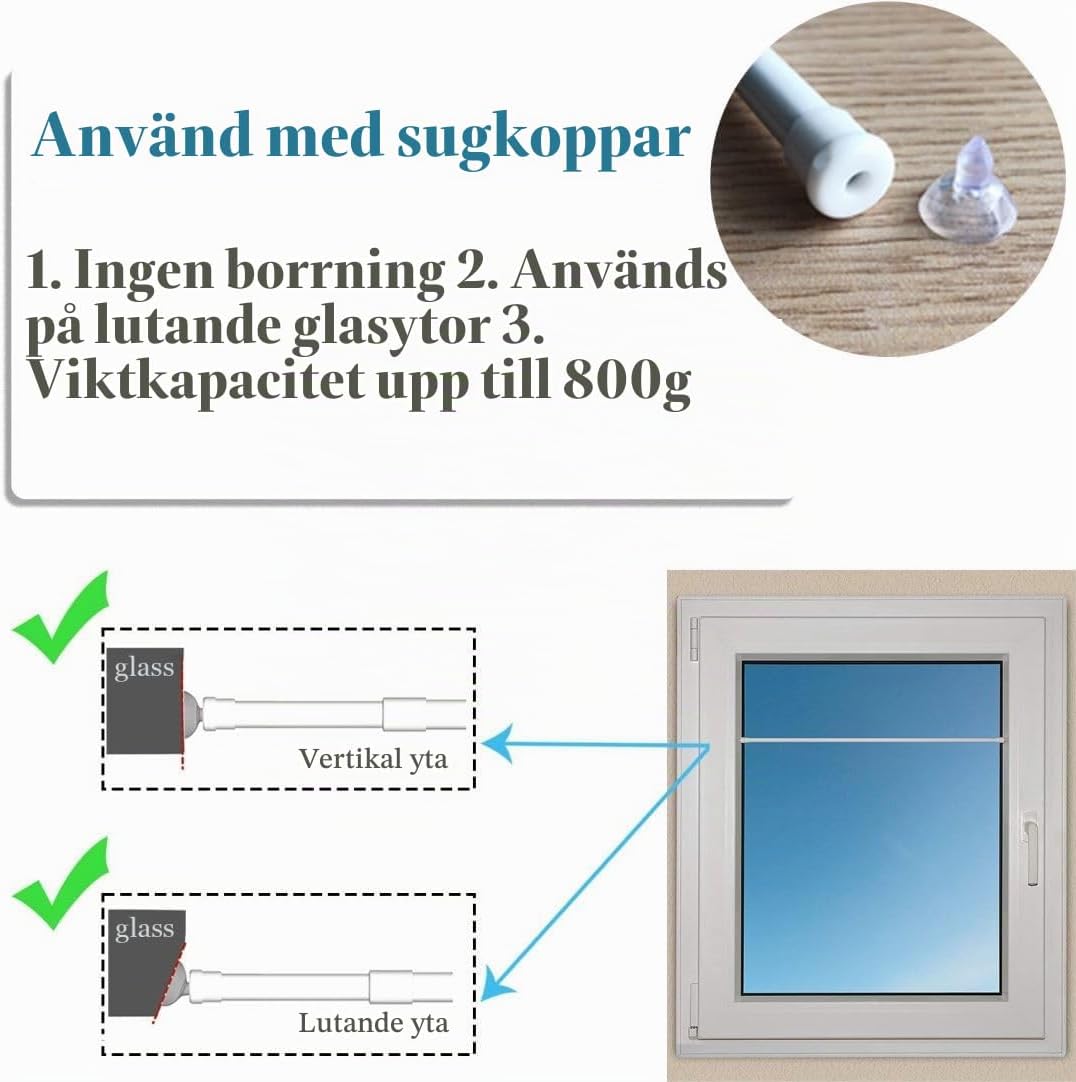 Thumbnail 3 de Aiitomg teleskopiska spännstänger, 2-pack, 70–120 cm, vita, Ø10 mm