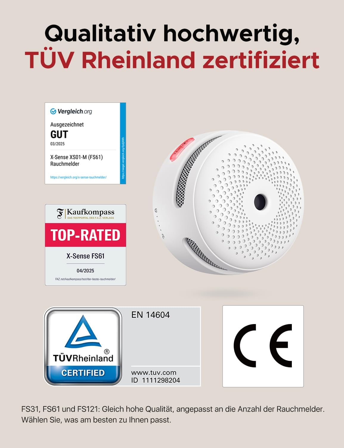 Detalle 2 de X-Sense XS01-M Rauchmelder 3 Stück