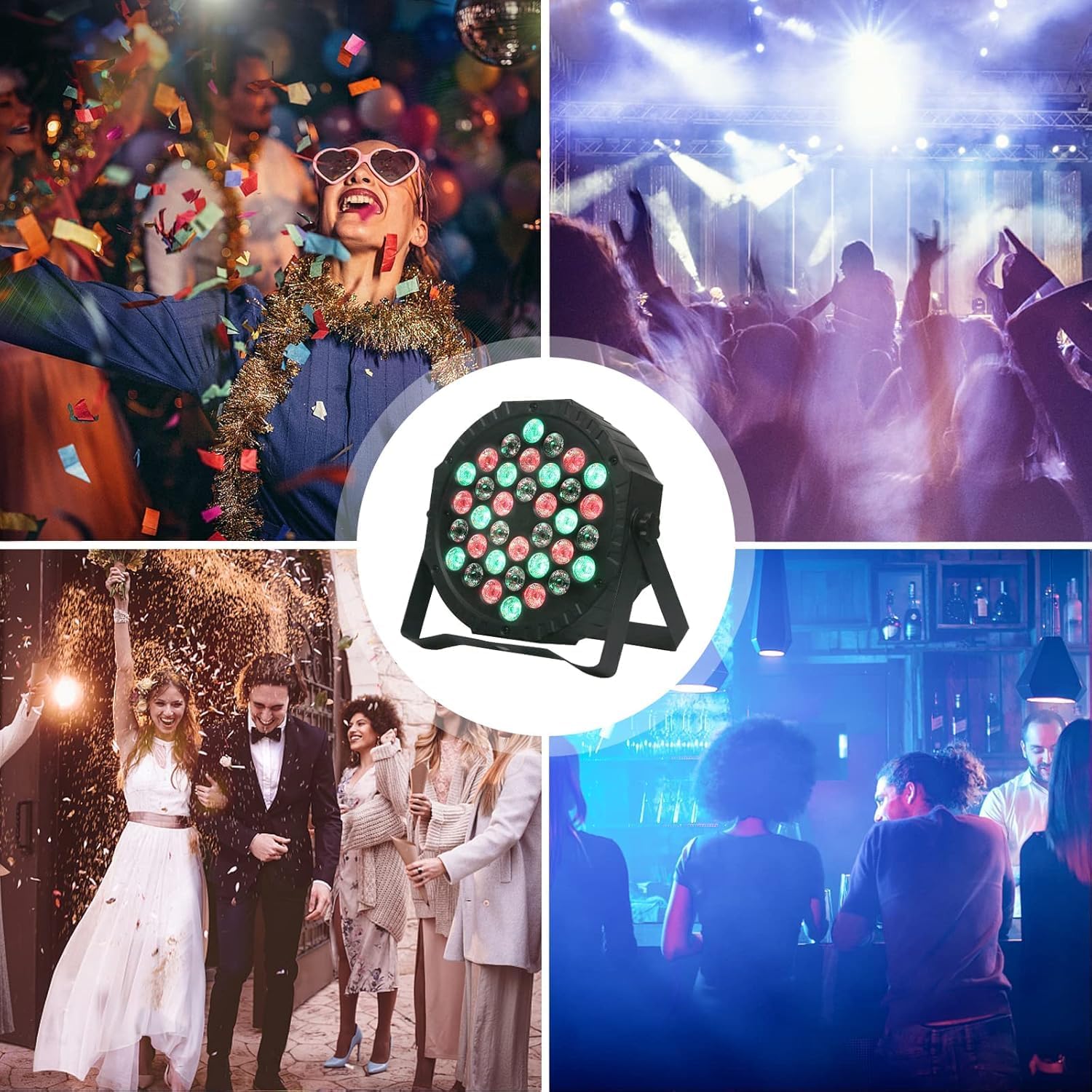 Detalle de Discolicht RGB Partylicht 2er-Set mit Fernbedienung – 36 LED Par Strahler für Bar, Bühne, DJ, Party