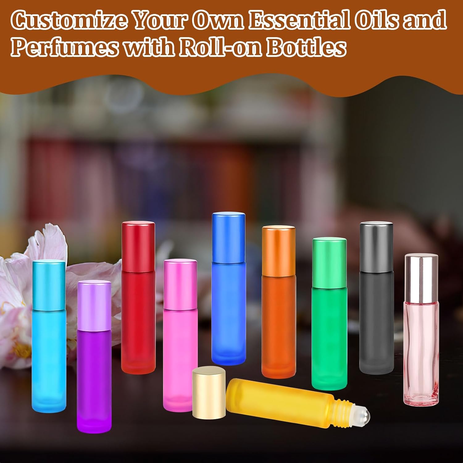 Detalle de 10 ml Roll-on Glasflaschen Set – 10 Stück farbig, mit Zubehör für ätherische Öle, Parfüm und Kosmetik