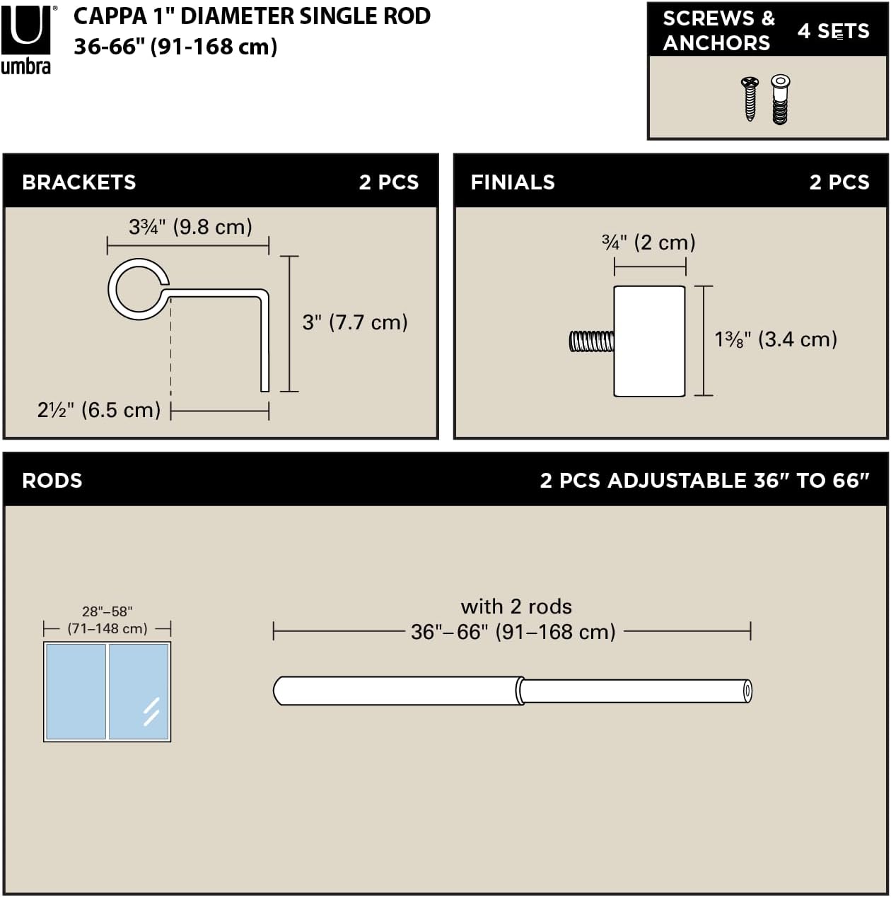 Detalle de Umbra Curtain Rod, 36 to 66 Inches