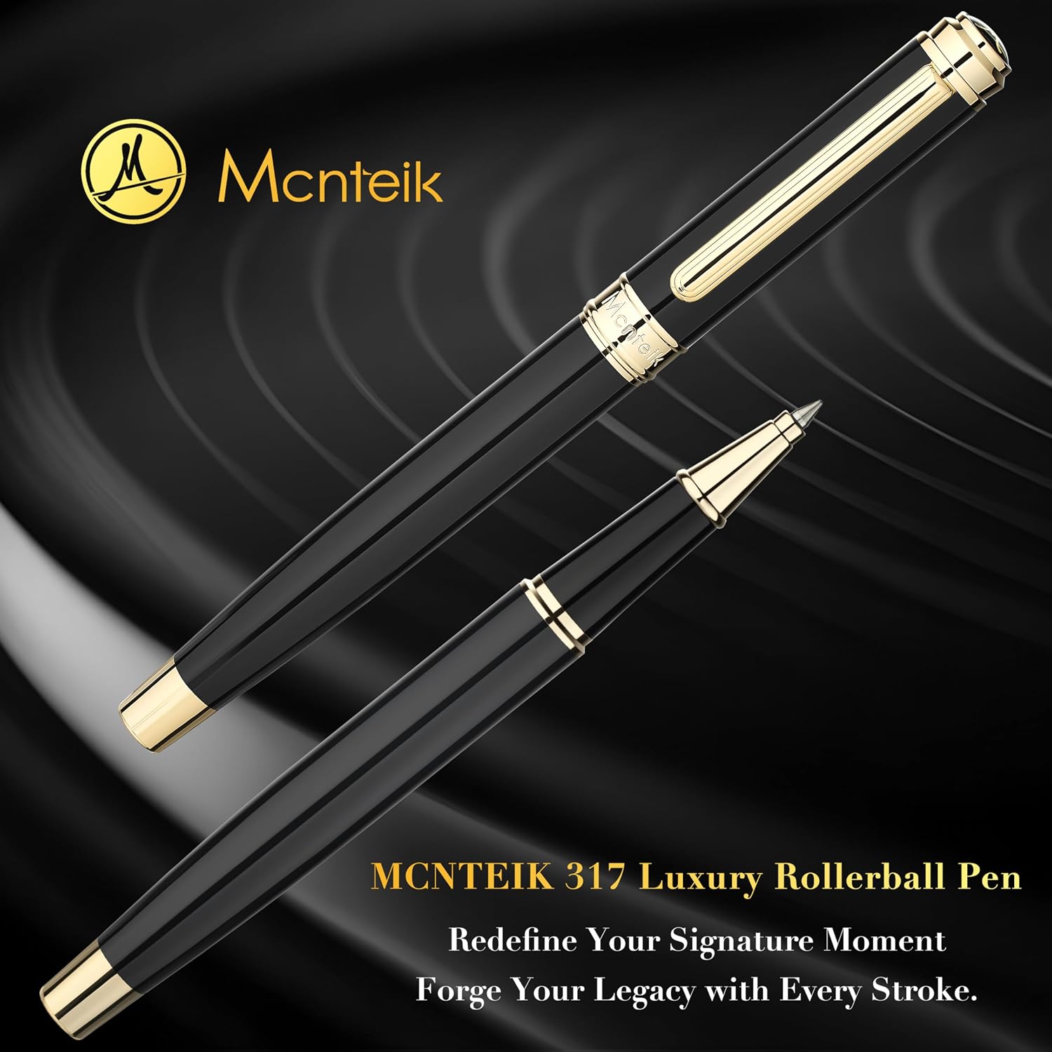 Detalle 2 de MCNTEIK 317 Rollerball in Piano Black Lacquer with 24K Gold Finish and Schmidt 888F Refill