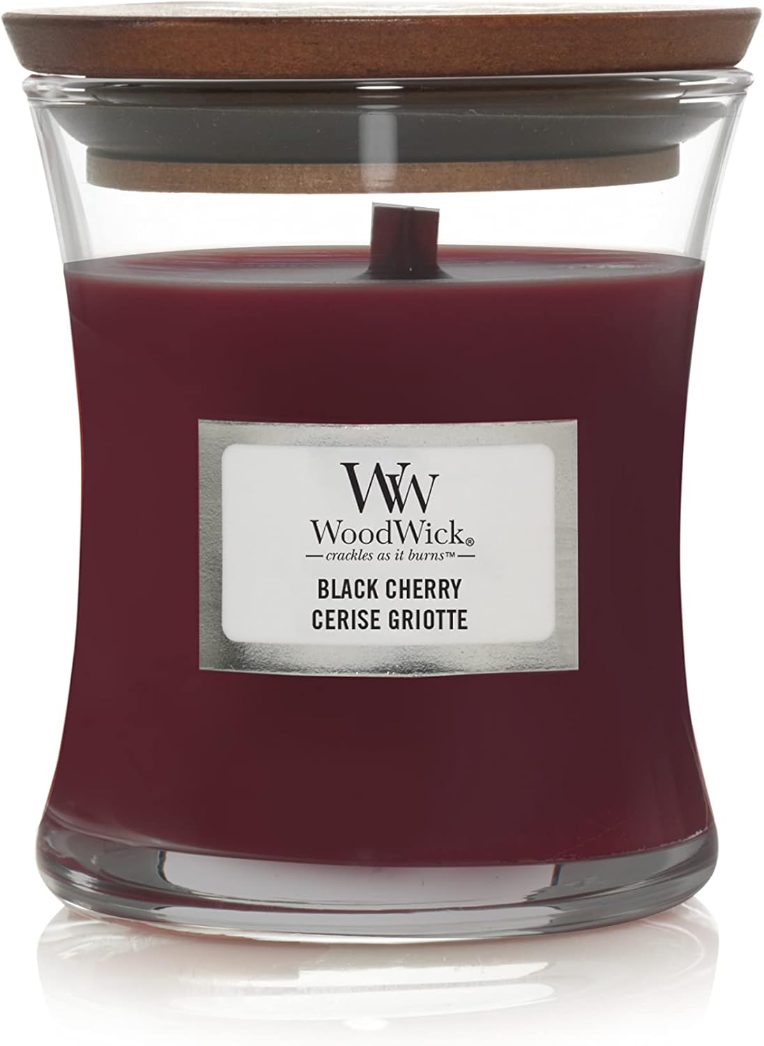 Detalle de WoodWick bougie parfumée moyenne Cerise Griotte avec mèche en bois crépitante