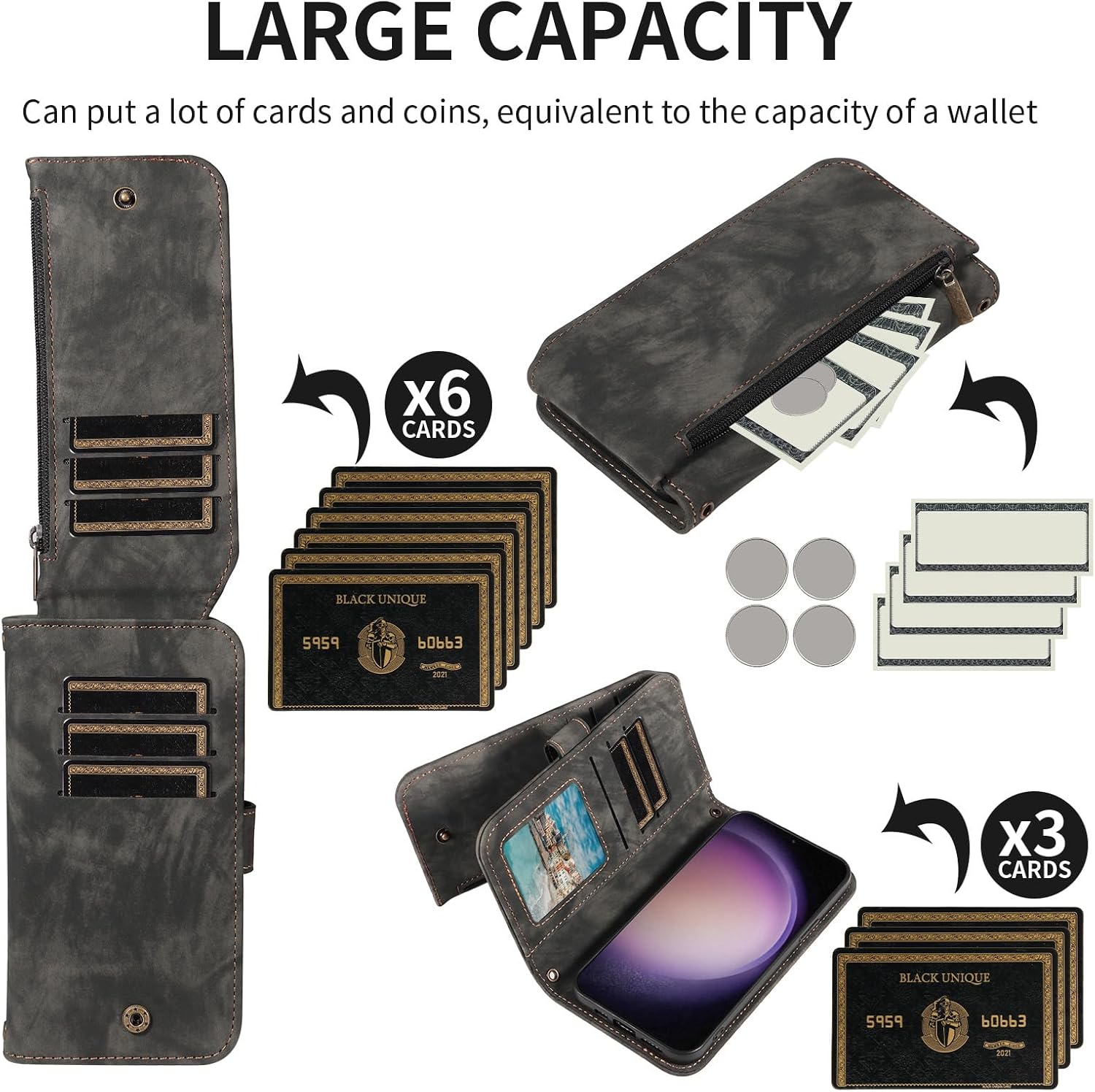 Thumbnail 2 de Asuwish Wallet Case with Tempered Glass Screen Protector for Samsung Galaxy S23 Plus (SM-S916U)