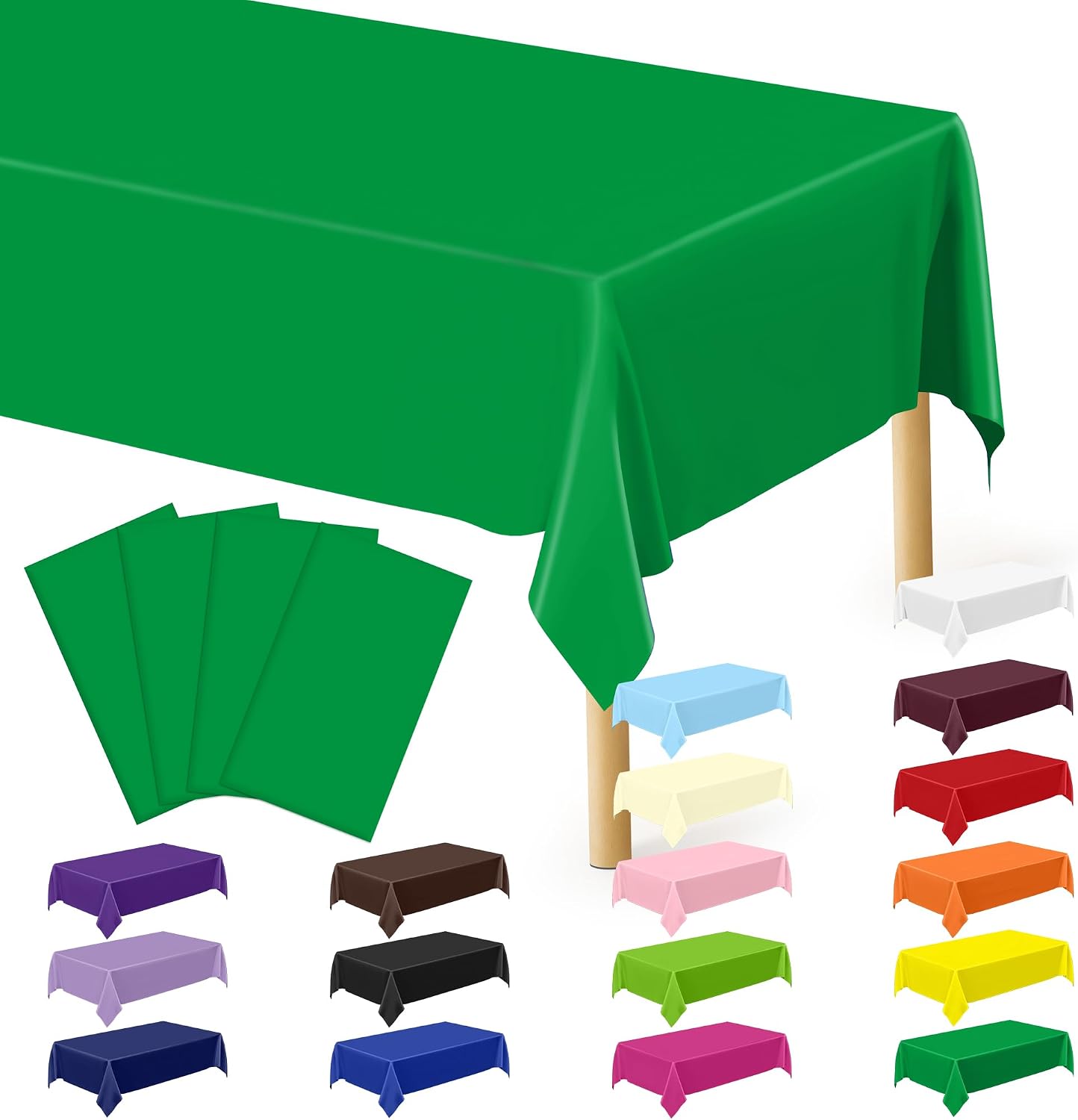 Detalle de 4 Pack 54 x 108 Inches Plastic Tablecloths for Rectangle Tables — Green, Waterproof & Mess-Ready