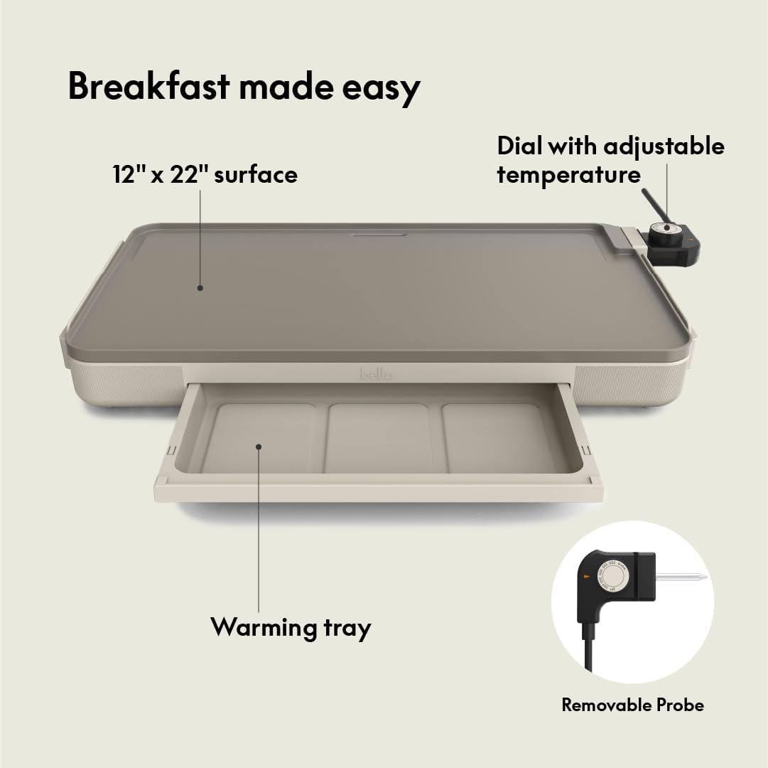 Detalle de bella 12" x 22" Electric Griddle with Warming Tray (EverGood™ Ceramic Nonstick & Removable Temp Probe)