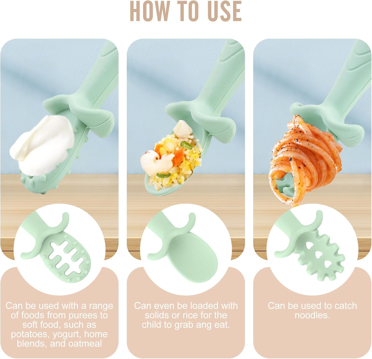 Thumbnail 6 de Qshare Baby Weaning Set: suction plates with 3 divided silicone sections (green) + cutlery and bib