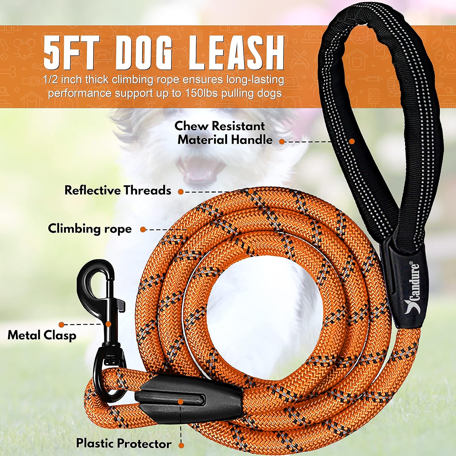 Detalle de Candure Dog Lead 5 ft in Orange