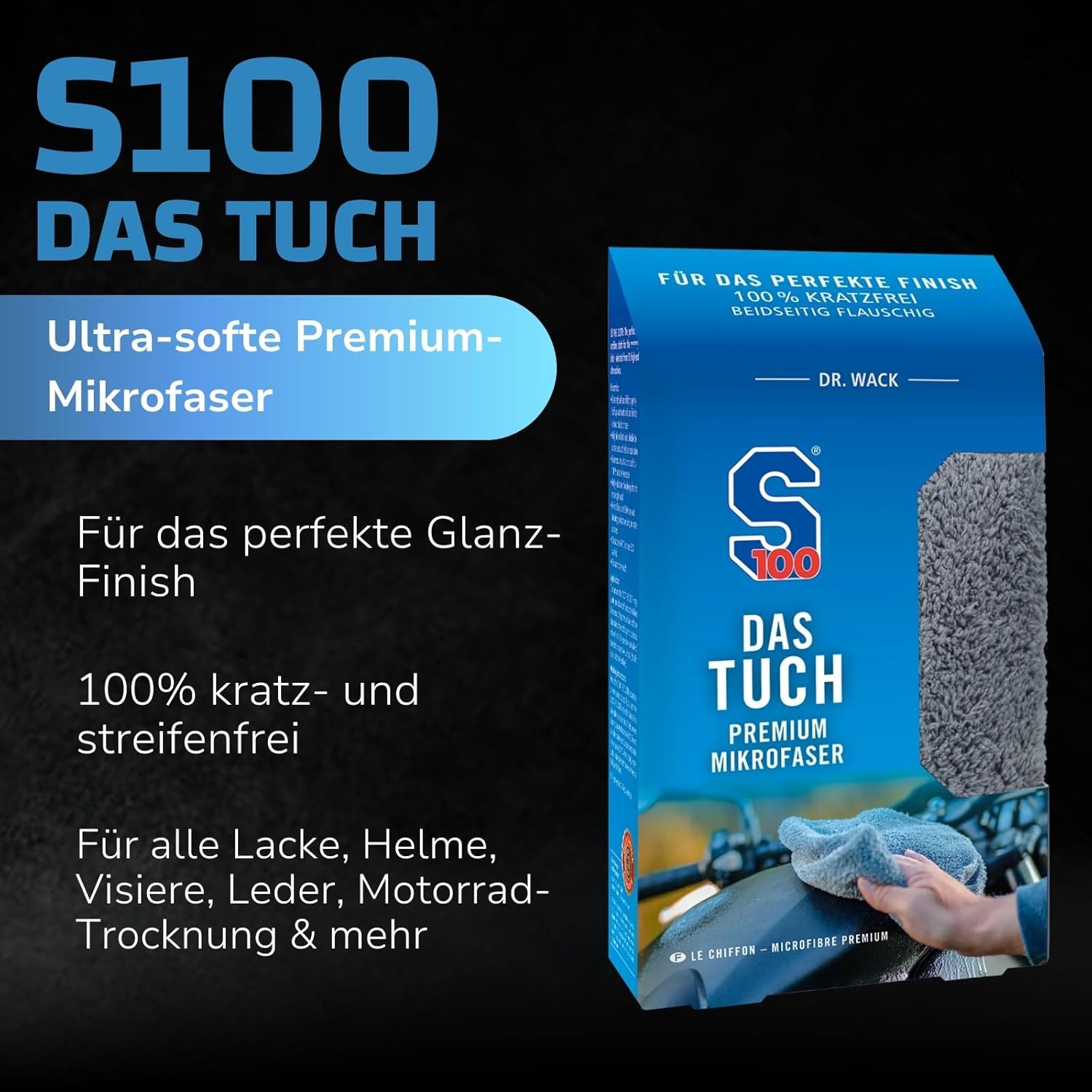 Thumbnail 1 de Dr. Wack S100 DAS Tuch Mikrofasertuch 40 × 40 cm – Extrem weiches, kratzfreies Poliertuch für Motorräder