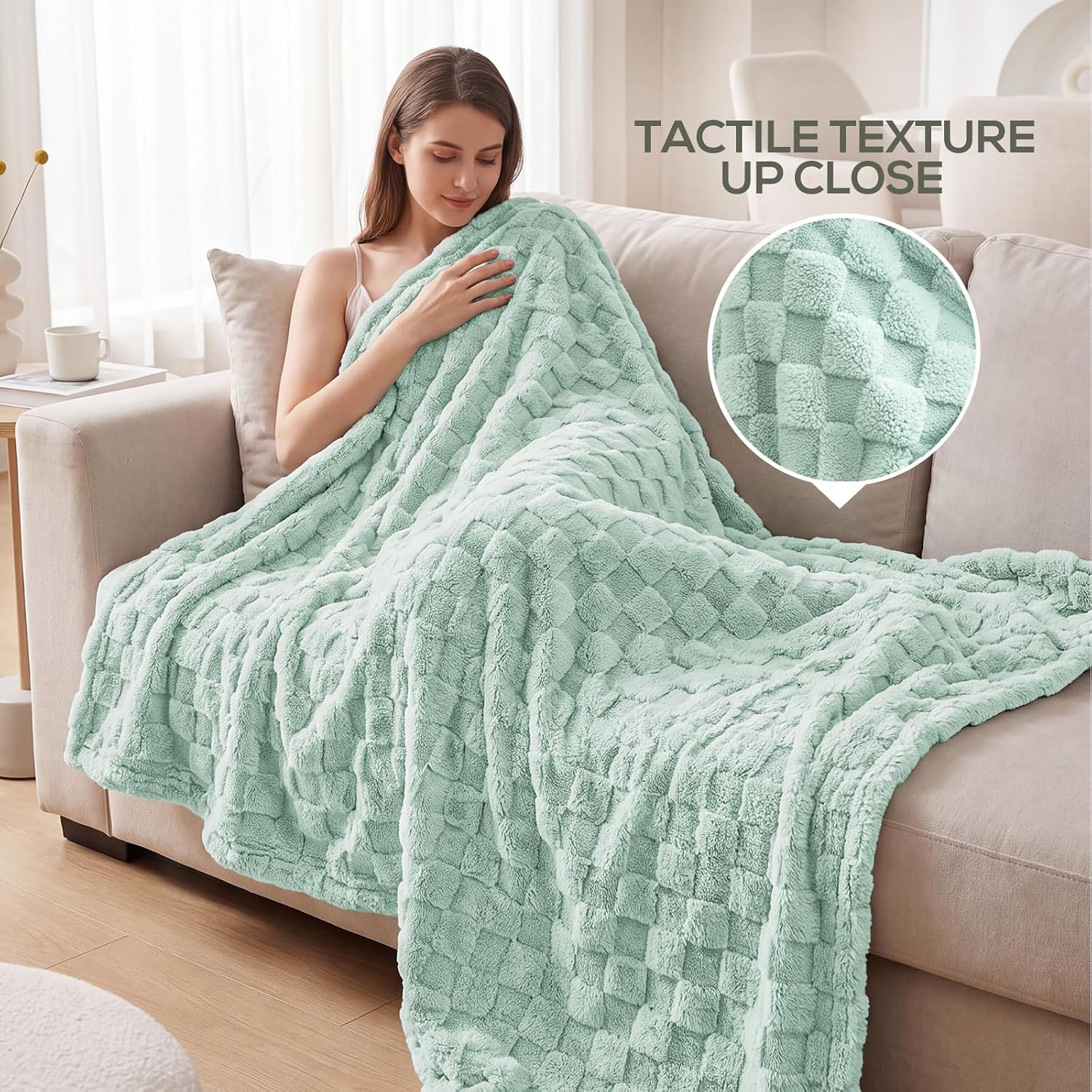 Thumbnail 2 de Utopia Bedding Plush Checkered Fleece Blanket, Sage Green, Queen 90 x 90 in