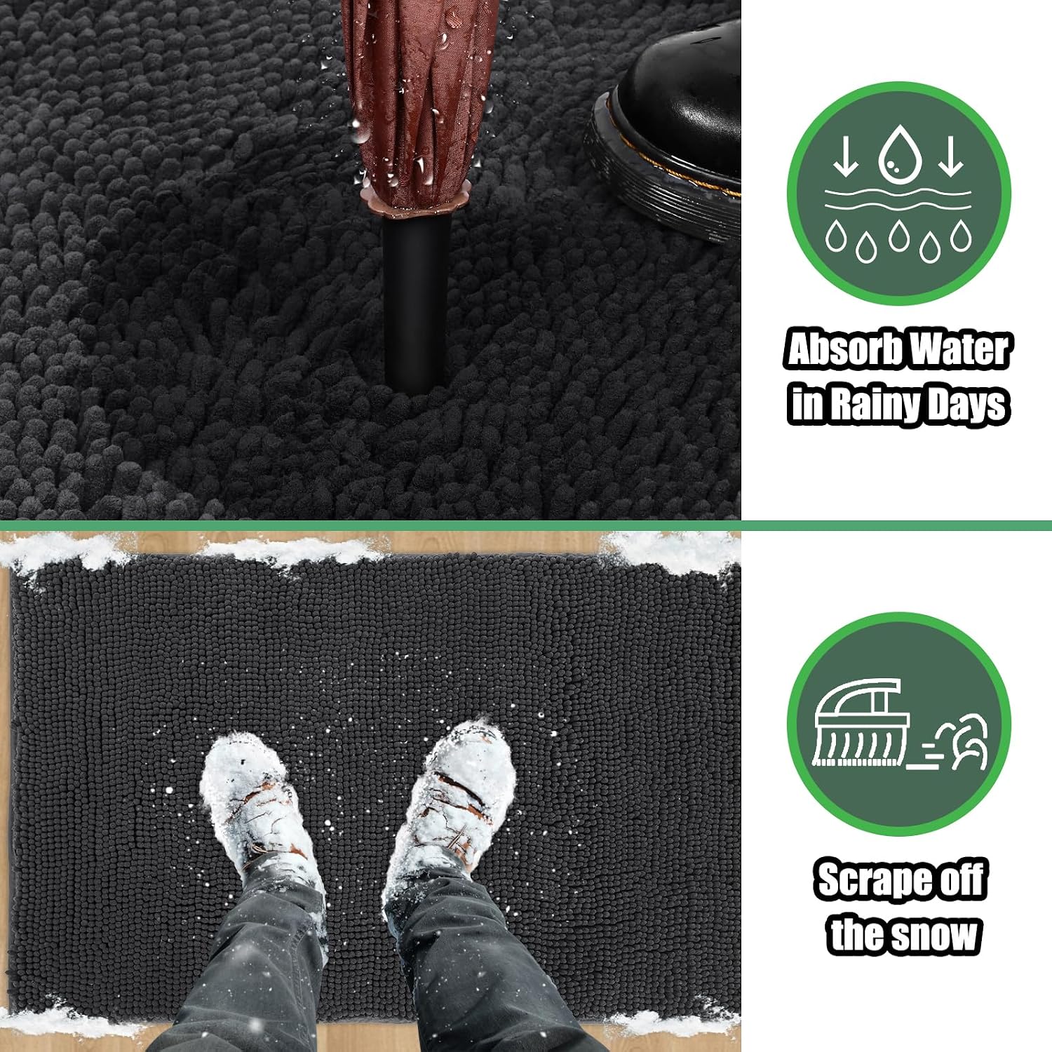 Detalle de IM HOME CFD201M-60 Chenille Doormat, 36" x 24", Dark Gray, Machine Washable