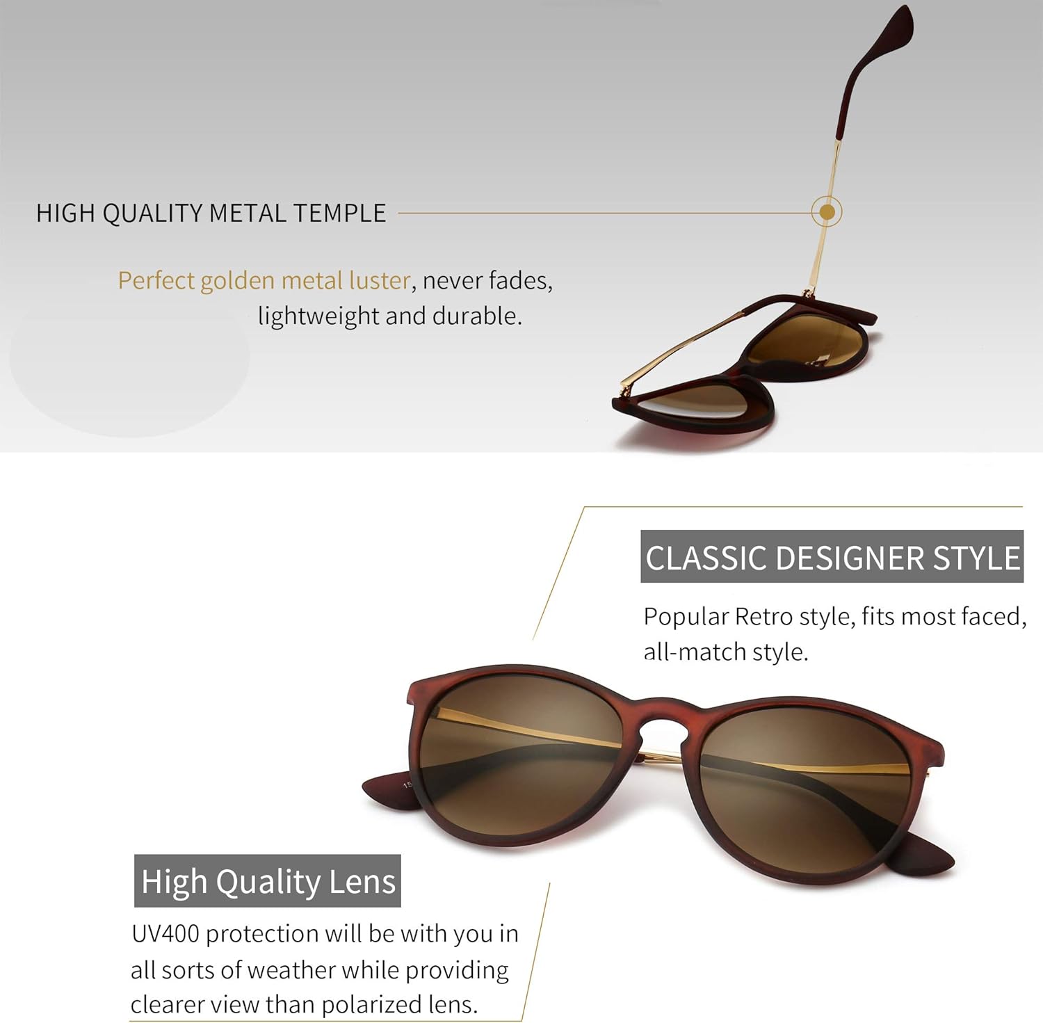 Thumbnail 2 de SUNGAIT Vintage Runde Damen Sonnenbrille 55 mm