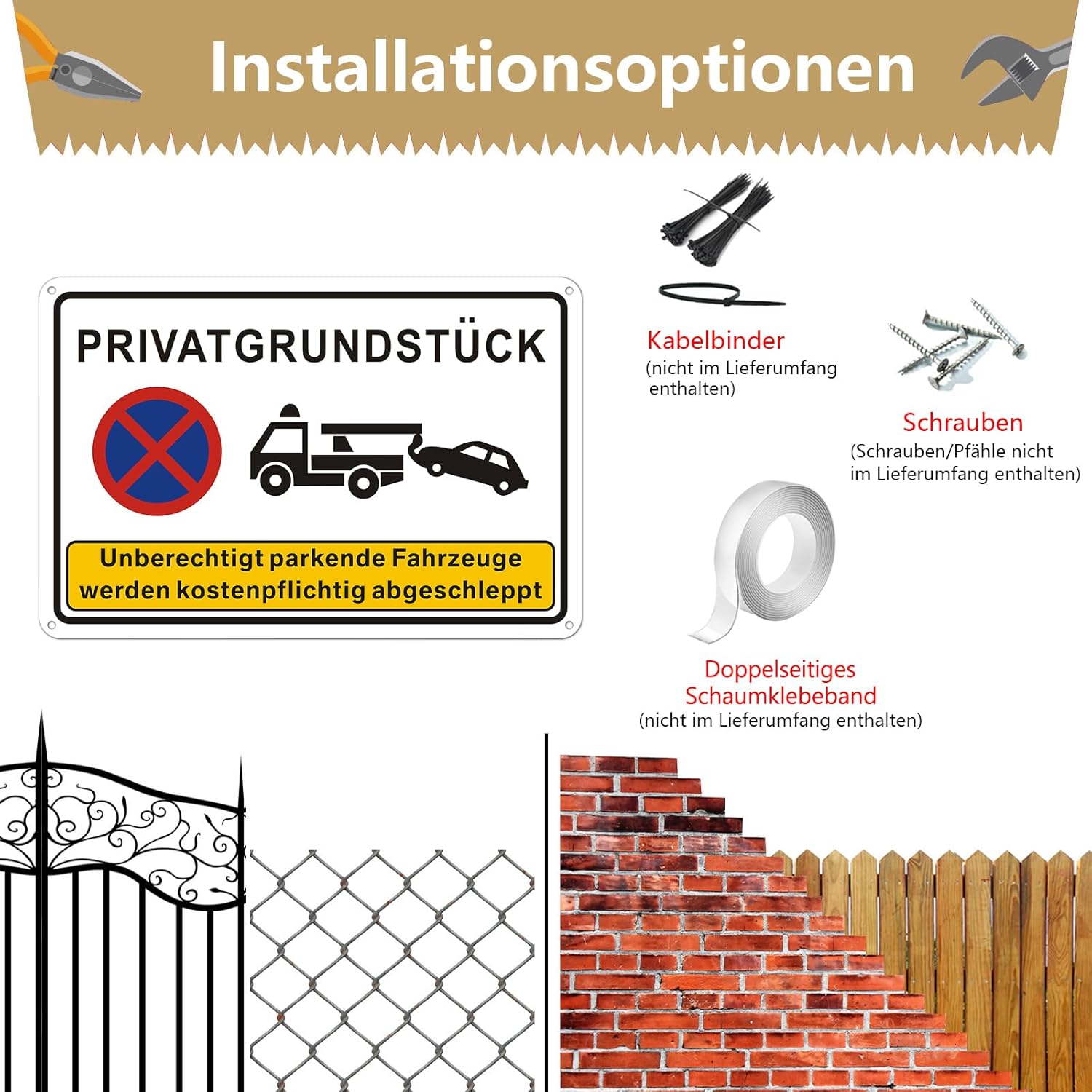 Thumbnail 2 de 2er-Set Privatgrundstück Schilder „Parken Verboten“ (30 x 20 cm) aus Aluminium, UV-geschützt, mit vorgebohrten Löchern