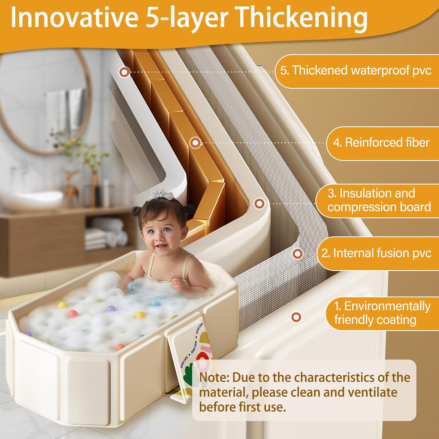 Thumbnail 3 de Vasca da bagno pieghevole per bambini 0-8 anni beige con tappo di scarico