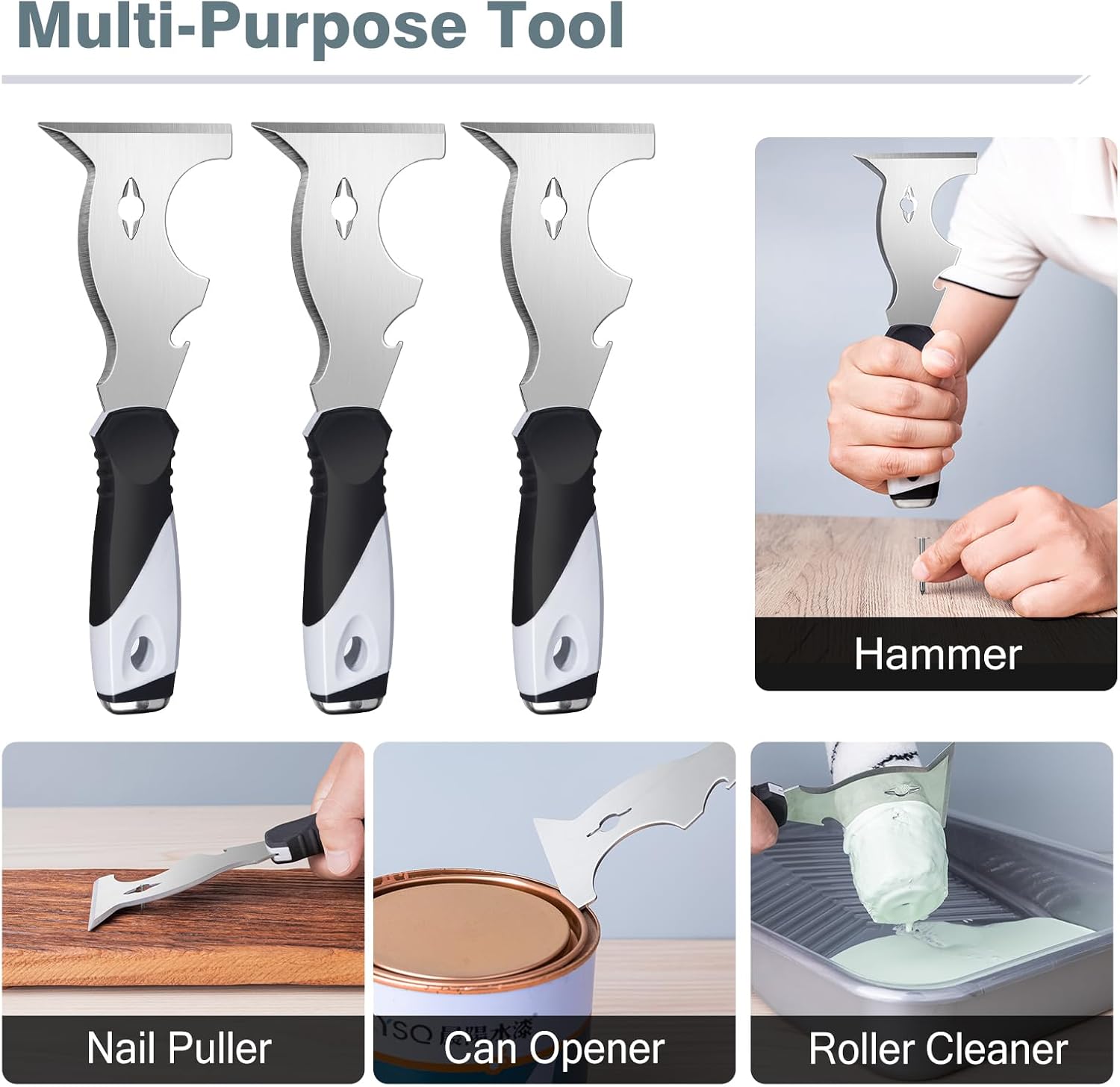 Thumbnail 3 de Mister Rui Pack of 3 10-in-1 Paint Scraper Set with Stainless Steel Blades